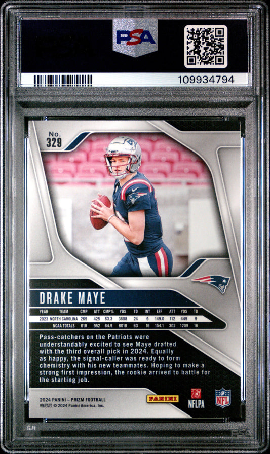 Graded 2024 Panini Prizm Drake Maye #329 Rookie RC Football Card PSA 10 Gem Mint