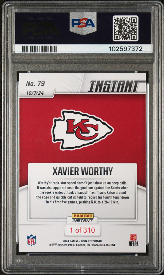 Graded 2024 Panini Instant NFL Xavier Worthy #79 Rookie RC Football Card PSA 10 Gem Mint