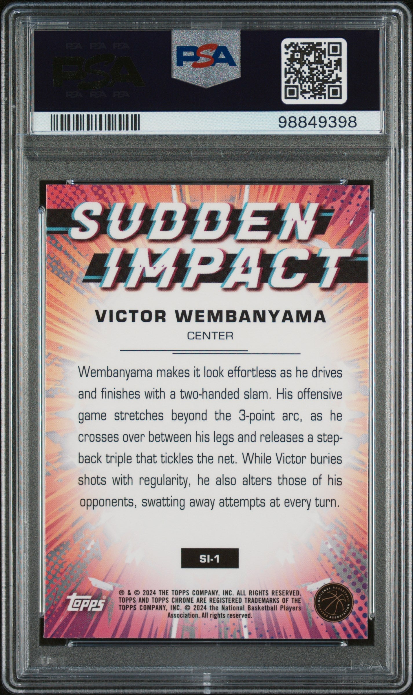 Graded 2023 Topps Chrome Victor Wembanyama #SI1 Sudden Impact Rookie RC Basketball Card PSA 10 Gem Mint