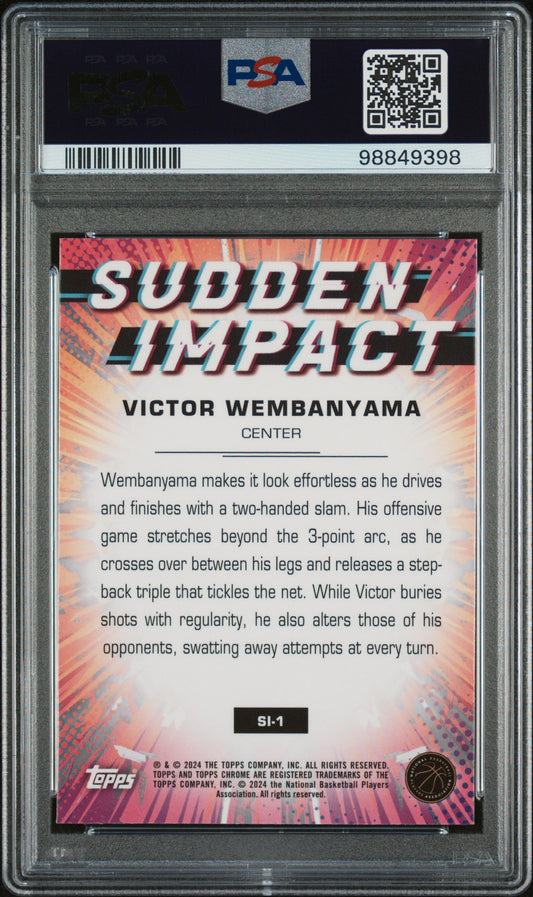 Graded 2023 Topps Chrome Victor Wembanyama #SI1 Sudden Impact Rookie RC Basketball Card PSA 10 Gem Mint