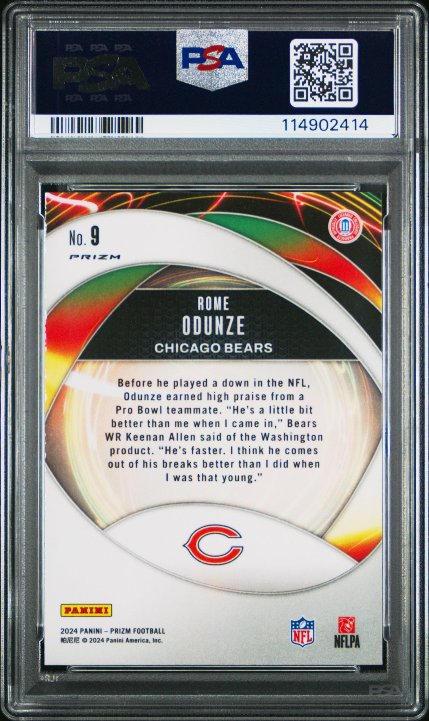 Graded 2024 Panini Prizm Rome Odunze #9 Portals Green Wave Rookie RC Football Card PSA 10 Gem Mint