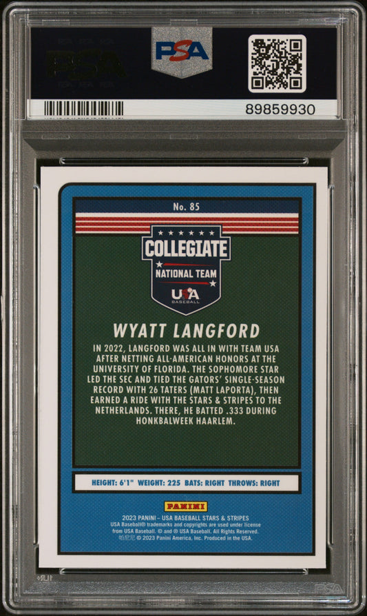 Graded 2023 Panini Stars & Stripes USA Wyatt Langford #85 Rookie RC Baseball Card PSA 8 Near Mint