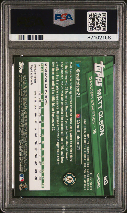 Graded 2017 Topps Chrome Matt Olson #98 Rookie RC Baseball Card PSA 10 Gem Mint
