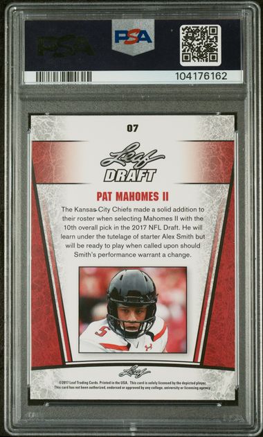 Graded 2017 Leaf Draft Patrick Mahomes II #CHIEFS Special Release Silver Rookie RC Football Card PSA 9 Mint
