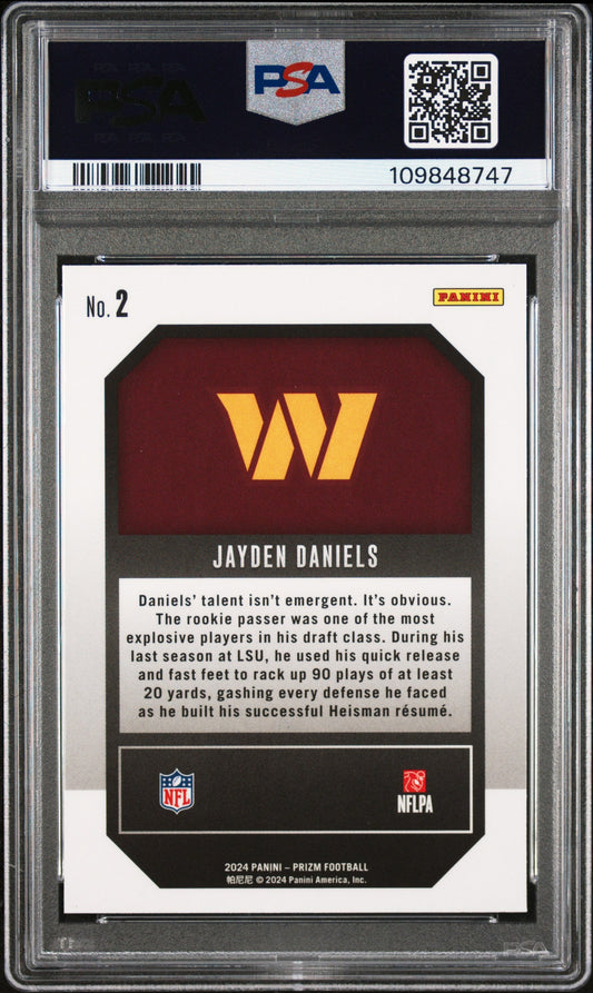 Graded 2024 Panini Prizm Jayden Daniels #2 Emergent Rookie RC Football Card PSA 10 Gem Mint