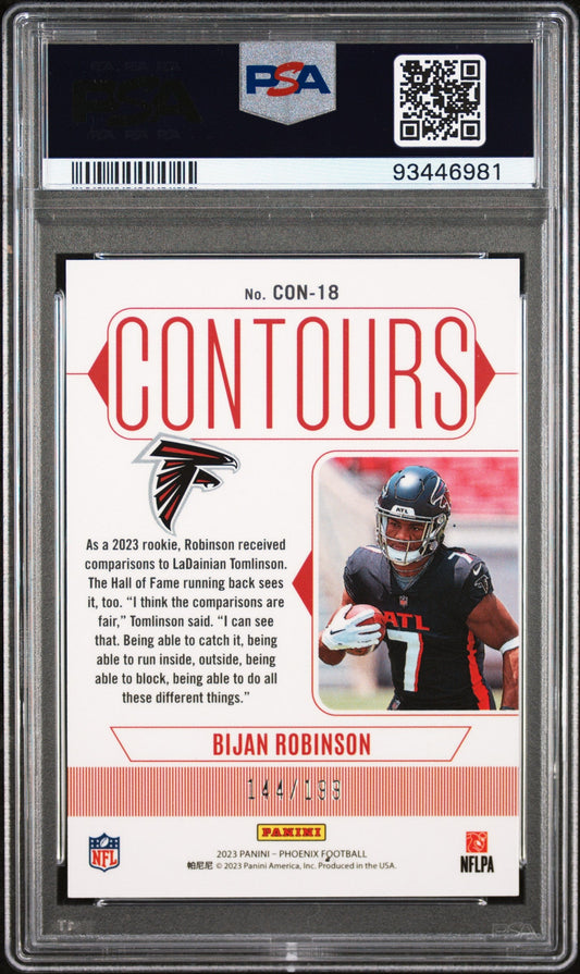 Graded 2023 Panini Phoenix Bijan Robinson #CON18 Contours Red #/199 Rookie RC Football Card PSA 10 Gem Mint