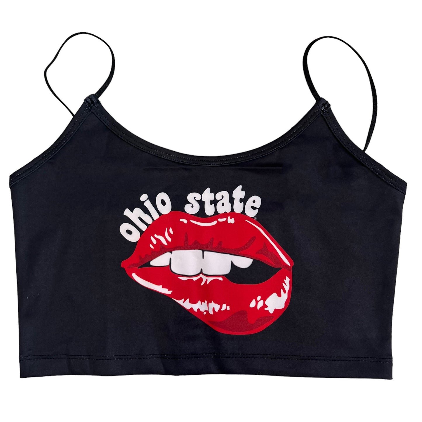Ohio State OSU Buckeyes Lips Black Spaghetti Tank