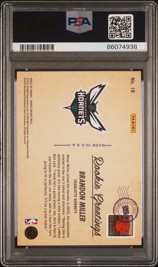 Graded 2023 Panini NBA Hoops Brandon Miller #18 Rookie Greetings Winter Holo Rookie RC Basketball Card PSA 10 Gem Mint