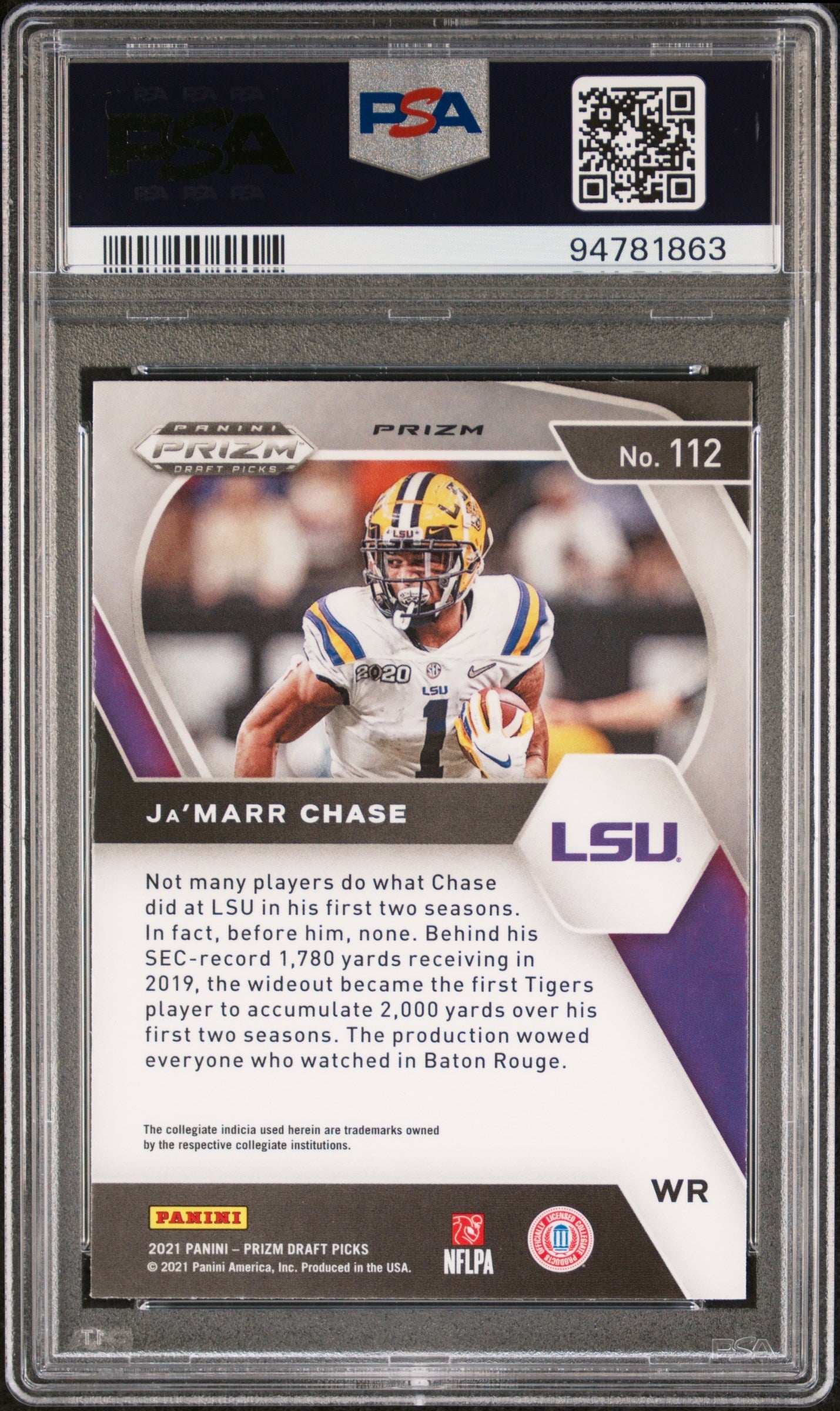Graded 2021 Panini Prizm Draft Picks Ja'Marr Chase #112 Orange Ice Rookie RC Football Card PSA 10 Gem Mint