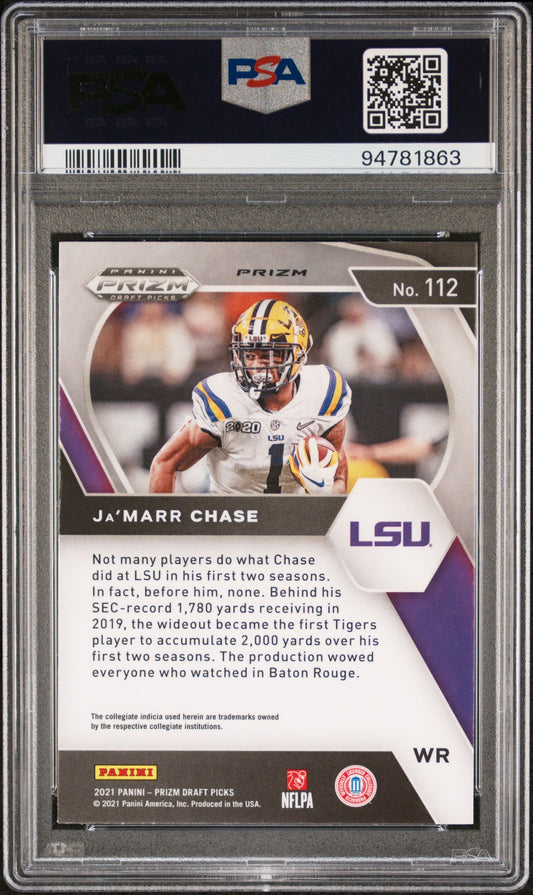 Graded 2021 Panini Prizm Draft Picks Ja'Marr Chase #112 Orange Ice Rookie RC Football Card PSA 10 Gem Mint