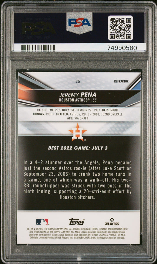 Graded 2022 Topps Bowmans Best Jeremy Pena #26 Refractor Rookie RC Baseball Card PSA 10 Gem Mint