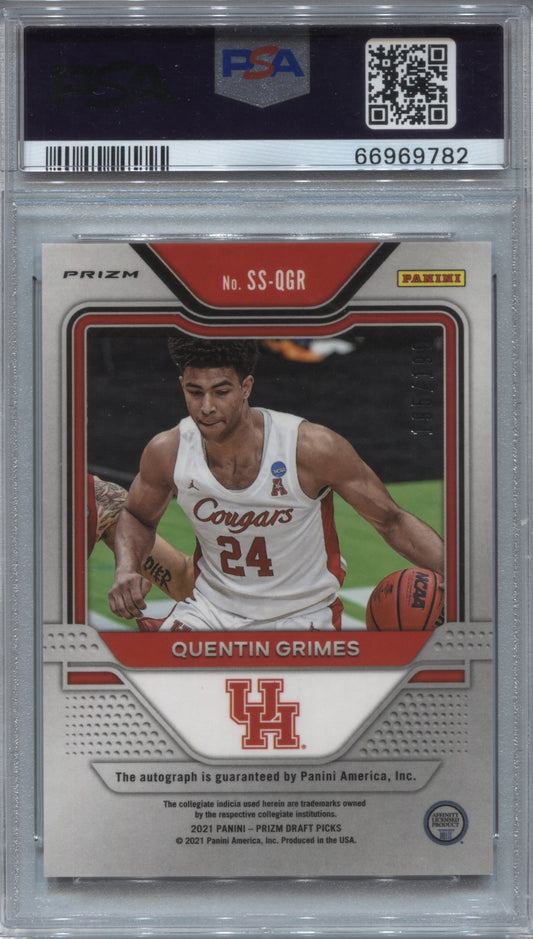 2021-22 Panini Prizm Draft Picks Quentin Grimes Red Prizm Rookie Auto /199 #SS-QGR PSA 10