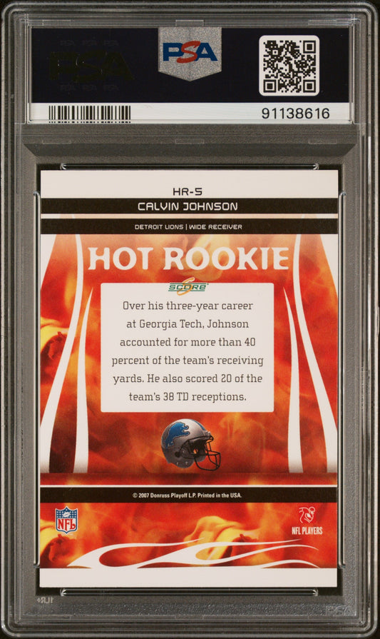 Graded 2007 Score Calvin Johnson #HR5 Hot Rookie RC Football Card PSA 10 Gem Mint