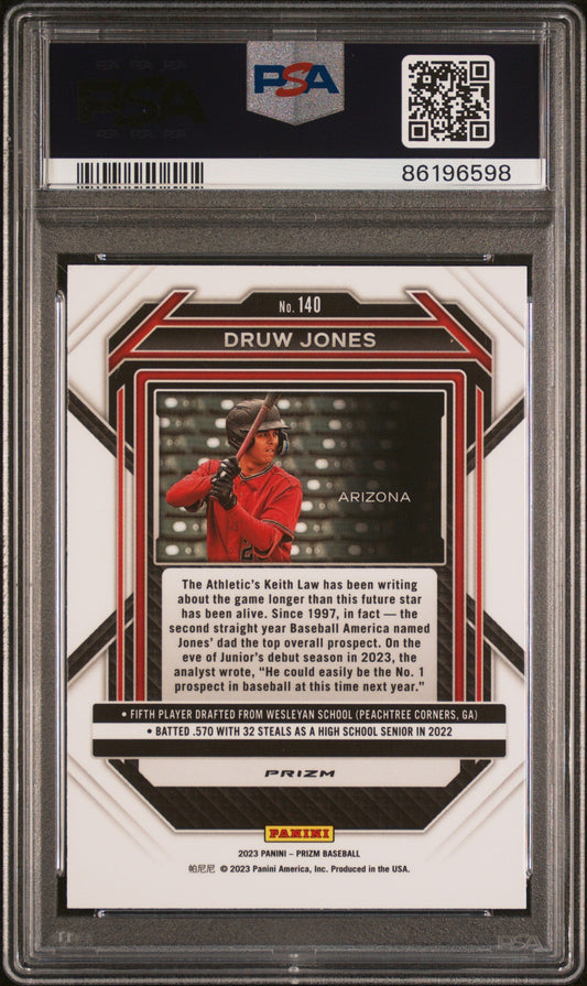 Graded 2023 Panini Prizm Druw Jones #140 Ice Rookie RC Baseball Card PSA 10 Gem Mint