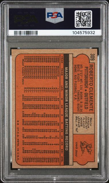 Graded 1972 Topps Roberto Clemente #309 Baseball Card PSA 6 EX-MT