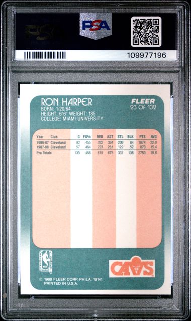 Graded 1988 Fleer Ron Harper #23 2nd Year Basketball Card PSA 7 NM