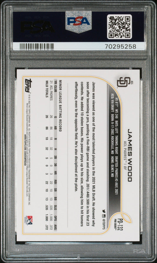 Graded 2022 Topps Pro Debut James Wood #PD132 Rookie RC Baseball Card PSA 10 Gem Mint