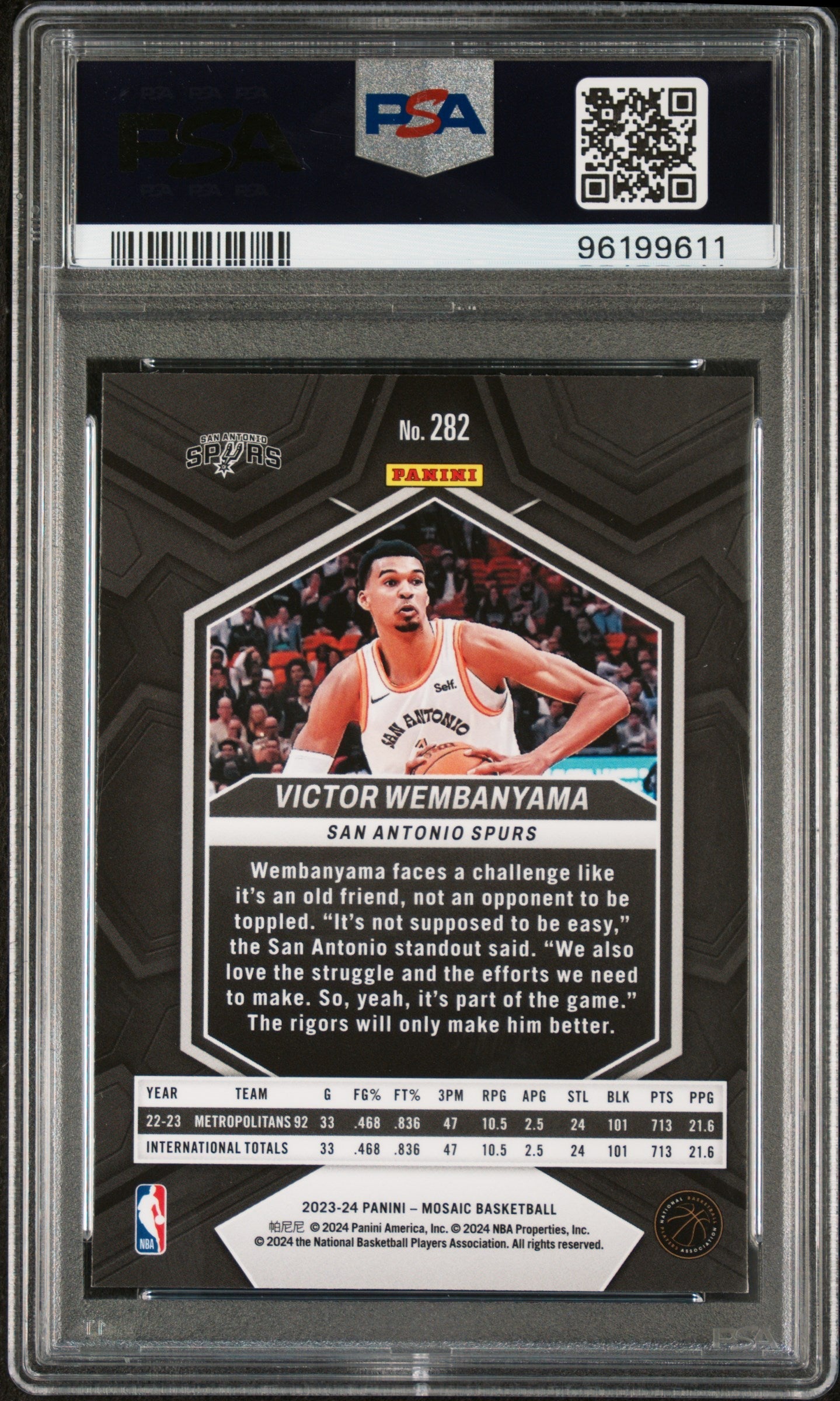Graded 2023 Panini Mosaic Victor Wembanyama #282 Rookie RC Basketball Card PSA 10 Gem Mint