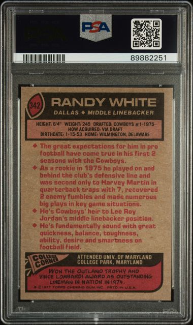 Graded 1977 Topps Randy White #342 2nd Year Football Card PSA 9 Mint