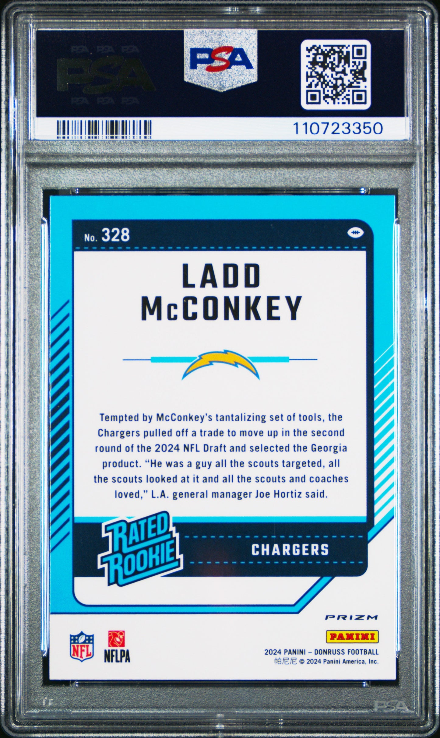 Graded 2024 Panini Donruss Ladd McConkey #329 Optic Preview Pink Rookie RC Football Card PSA 10 Gem Mint