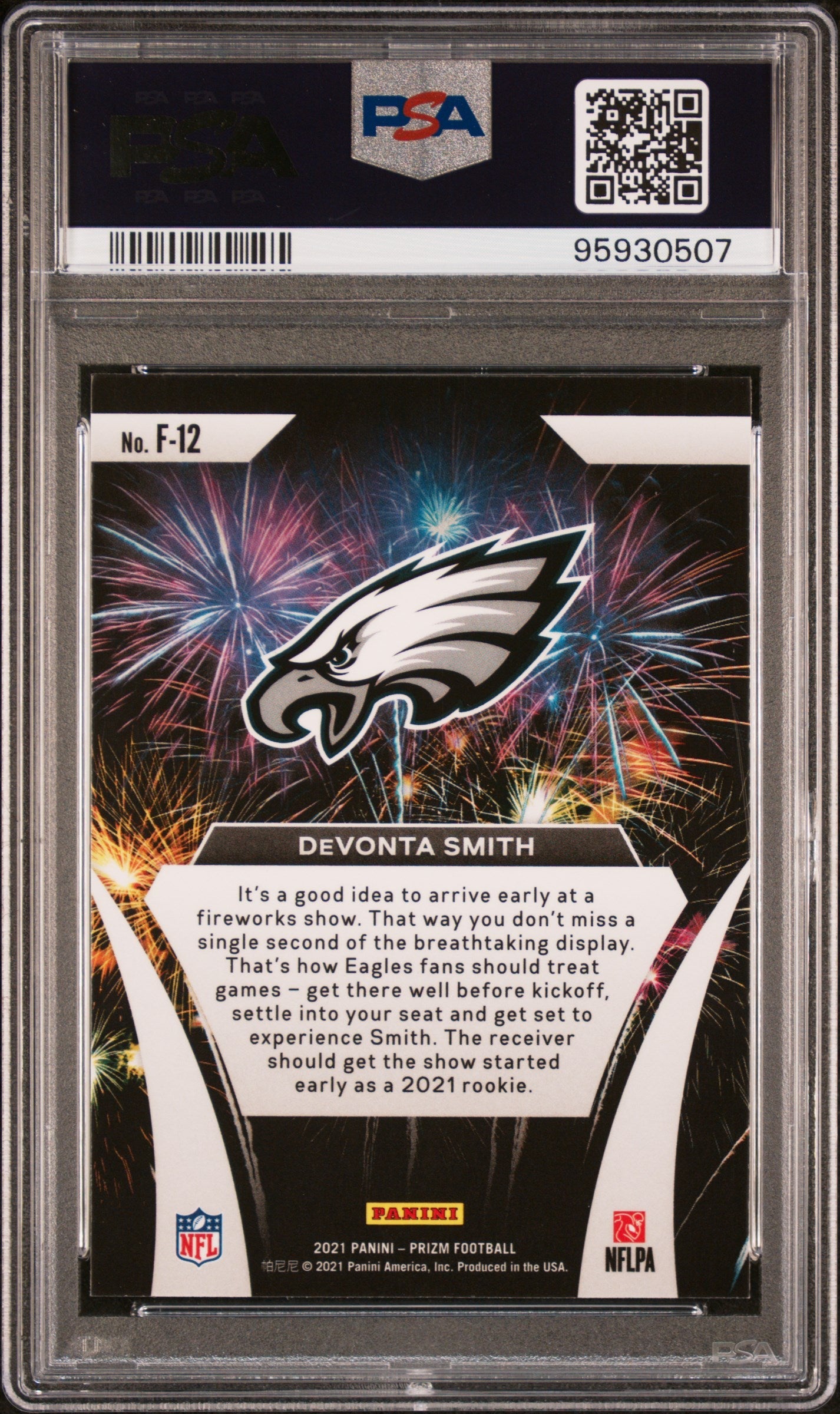 Graded 2021 Panini Prizm Devonta Smith #F12 Fireworks Rookie RC Football Card PSA 10 Gem Mint