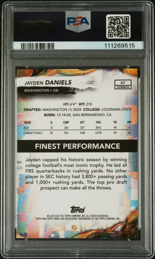 Graded 2024 Topps Finest Jayden Daniels #67 Rookie RC Football Card PSA 10 Gem Mint
