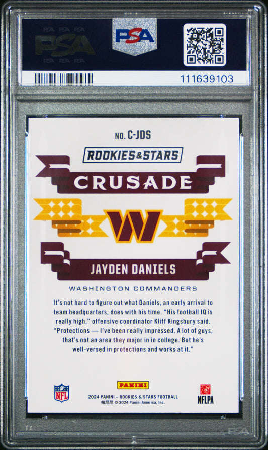 Graded 2024 Panini Rookies & Stars Jayden Daniels #CJDS Crusdade Rookie RC Football Card PSA 10 Gem Mint