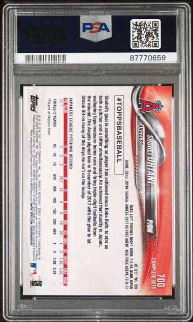 Graded 2018 Topps Complete Set Retail Shohei Ohtani #700 Rookie RC Baseball Card PSA 9 Mint