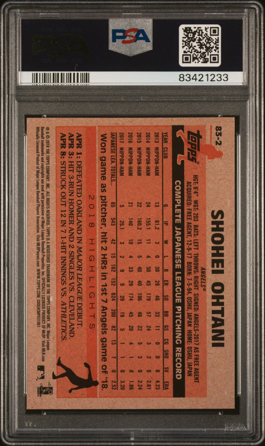 Graded 2018 Topps Shohei Ohtani #83-2 1983 Rookie RC Baseball Card PSA 10 Gem Mint