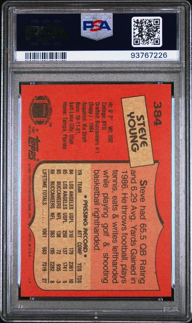 Graded 1987 Topps Steve Young #384 2nd Year Football Card PSA 8 NM-MT
