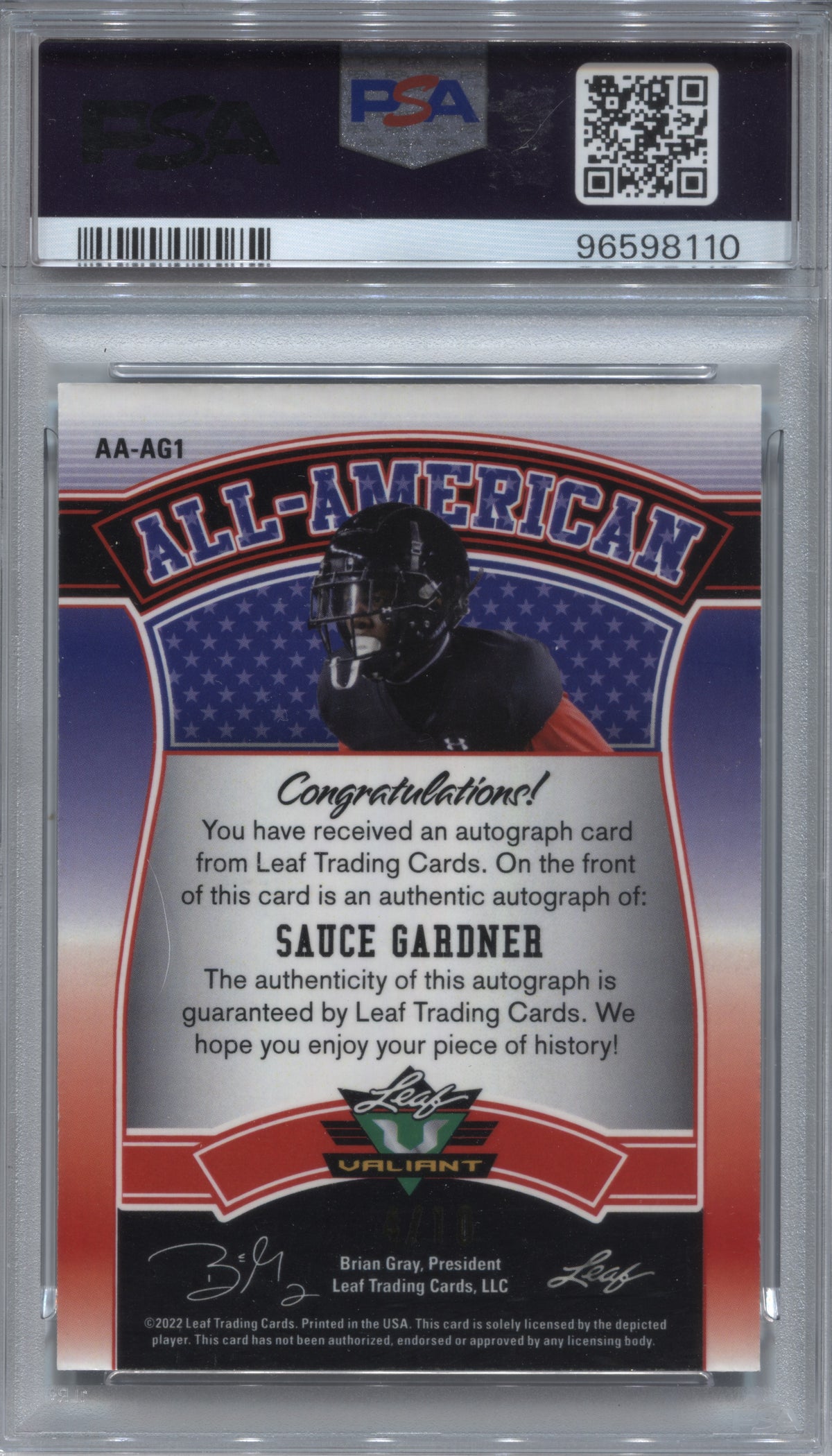 2022 Leaf Valiant Sauce Gardner All-American Platinum Blue Rookie Auto /10 PSA 10