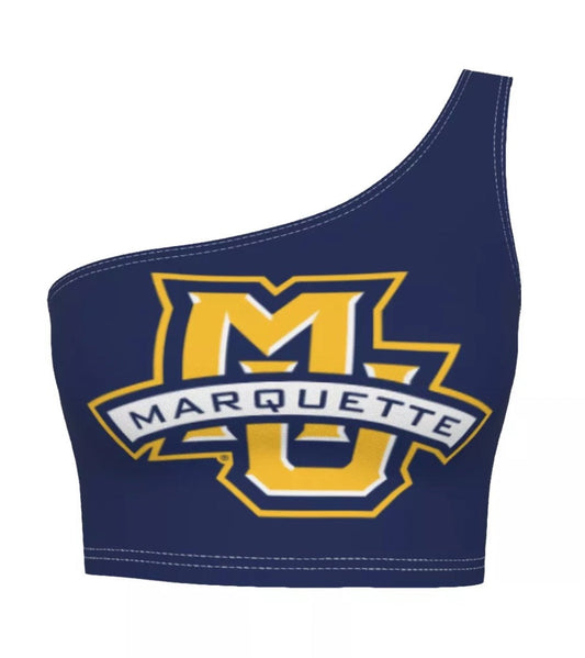 Marquette Navy One Shoulder Top