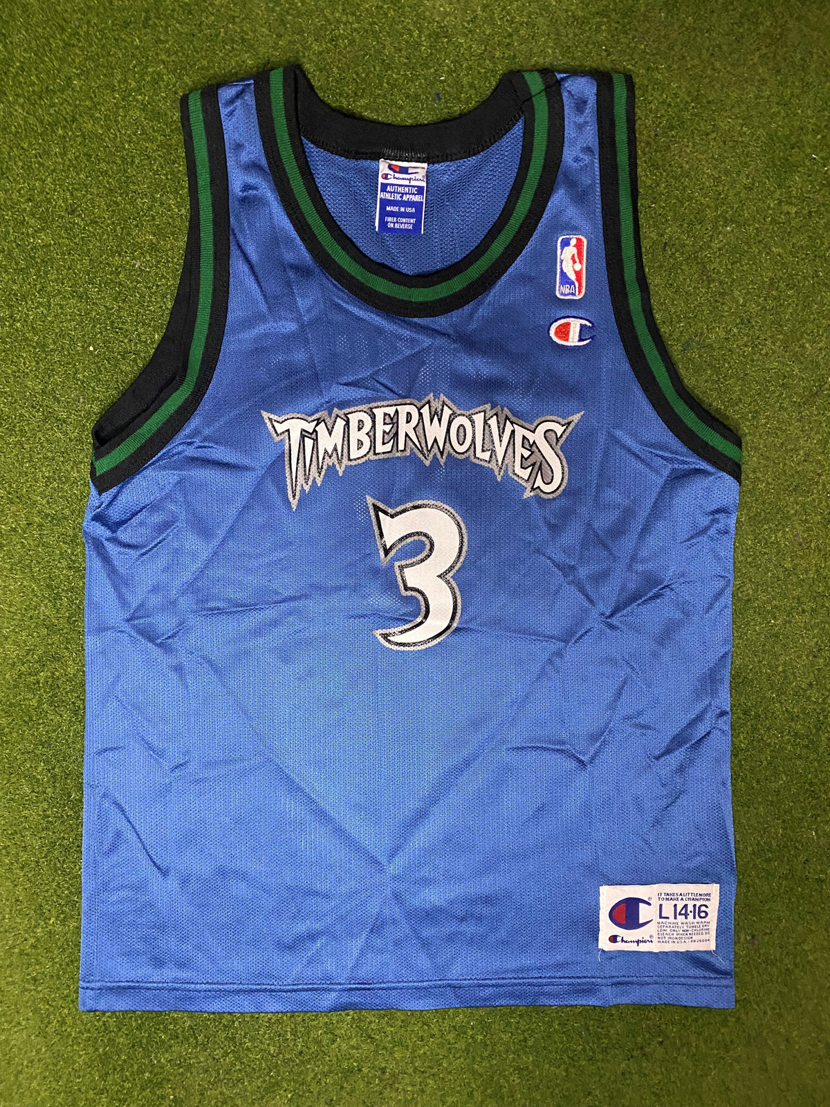 1996-1999 明尼苏达森林狼队 - 斯蒂芬·马布里 #3 - 复古 NBA 球衣 (青少年大码)