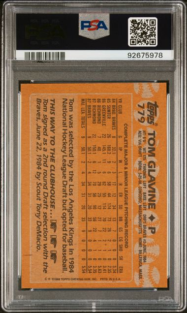 Graded 1988 Topps Tom Glavine #BRAVES Rookie RC Baseball Card PSA 10 Gem Mint