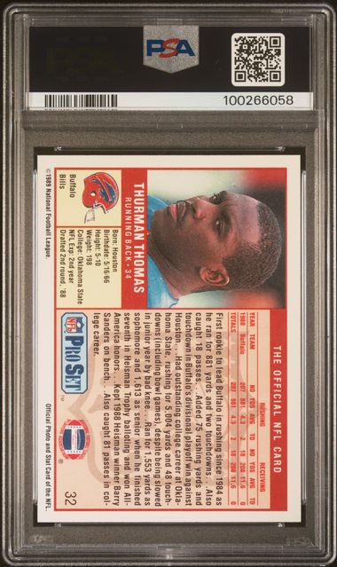 Graded 1989 Pro Set Thurman Thomas #32 Rookie RC Football Card PSA 10 Gem Mint