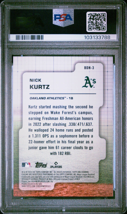 Graded 2024 Topps Bowman Draft Nick Kurtz #BDN3 Draft Night Rookie RC Baseball Card PSA 10 Gem Mint