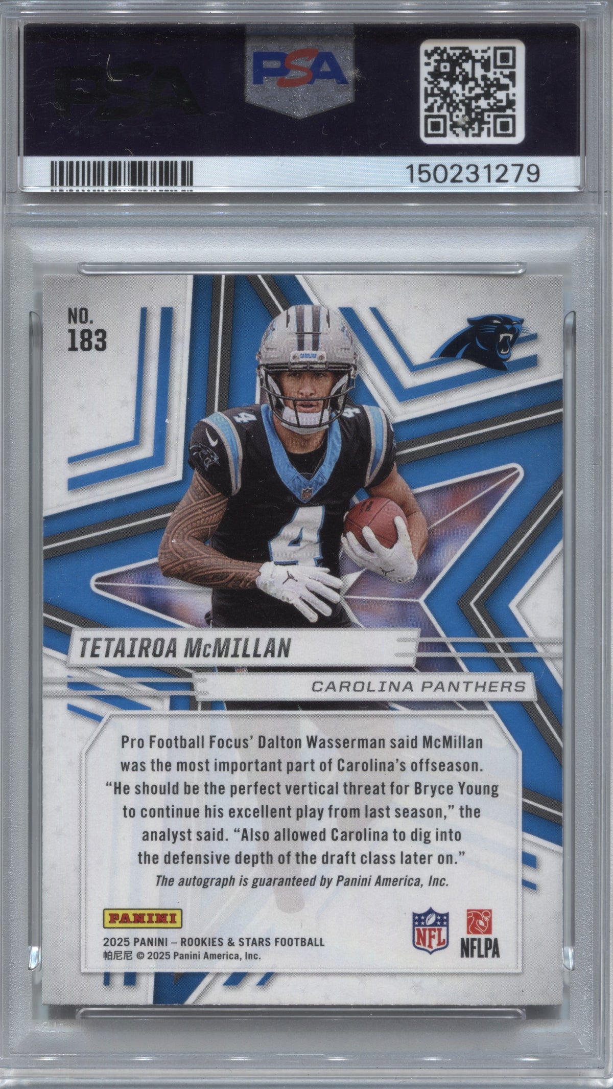 2025 Panini Rookies & Stars Tetairoa McMillan RC #183 PSA 10 Panthers
