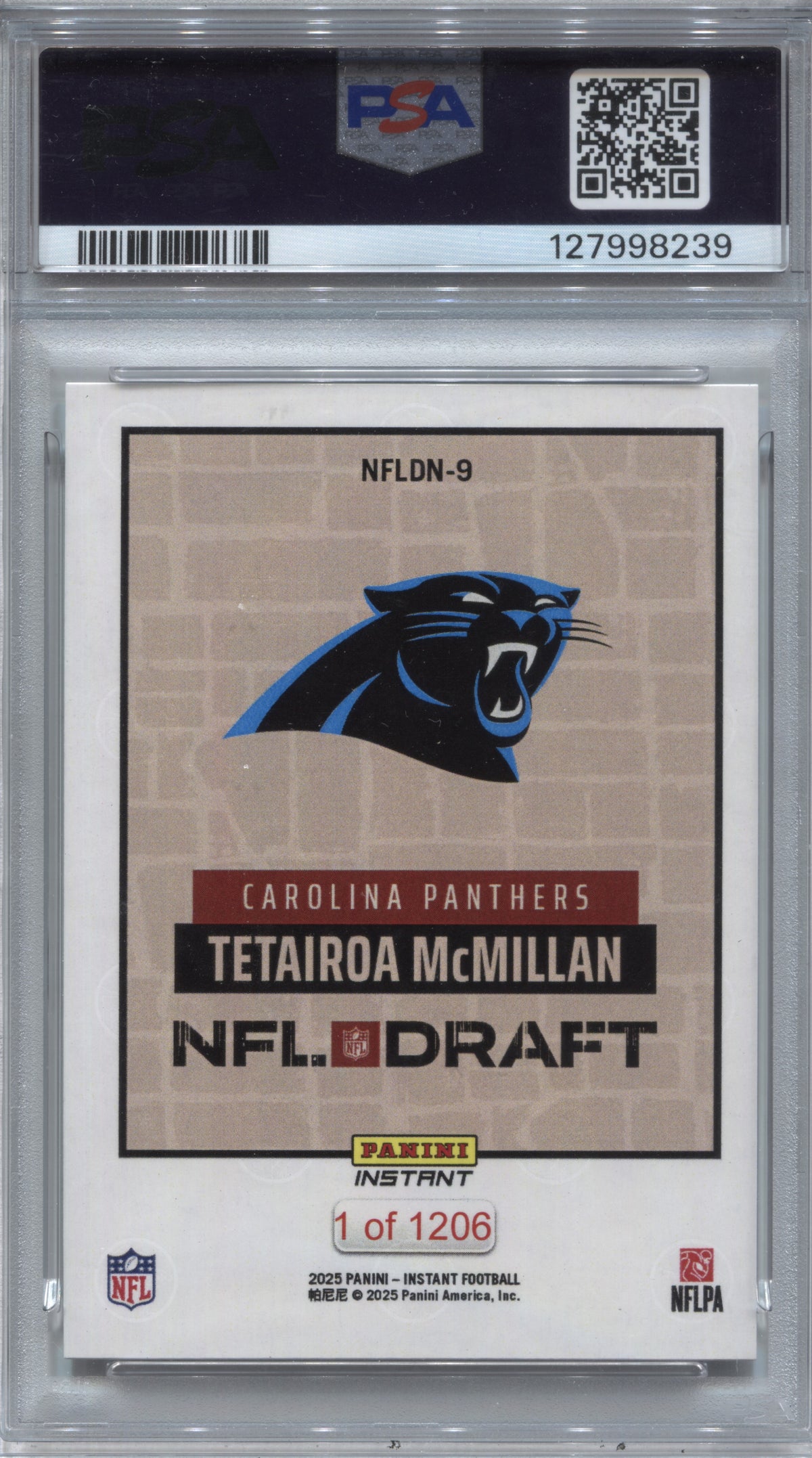2025 Panini Instant Tetairoa McMillan NFL Draft Night RC #NFLDN-9 PSA 10