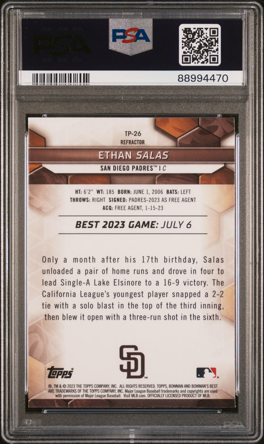 Graded 2023 Topps Bowmans Best Ethan Salas #TP26 Top Prospects Refractor Rookie RC Baseball Card PSA 10 Gem Mint
