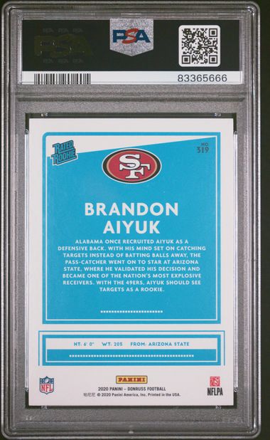 Graded 2020 Panini Donuss Brandon Aiyuk #319 Rookie RC Football Card PSA 10 Gem Mint