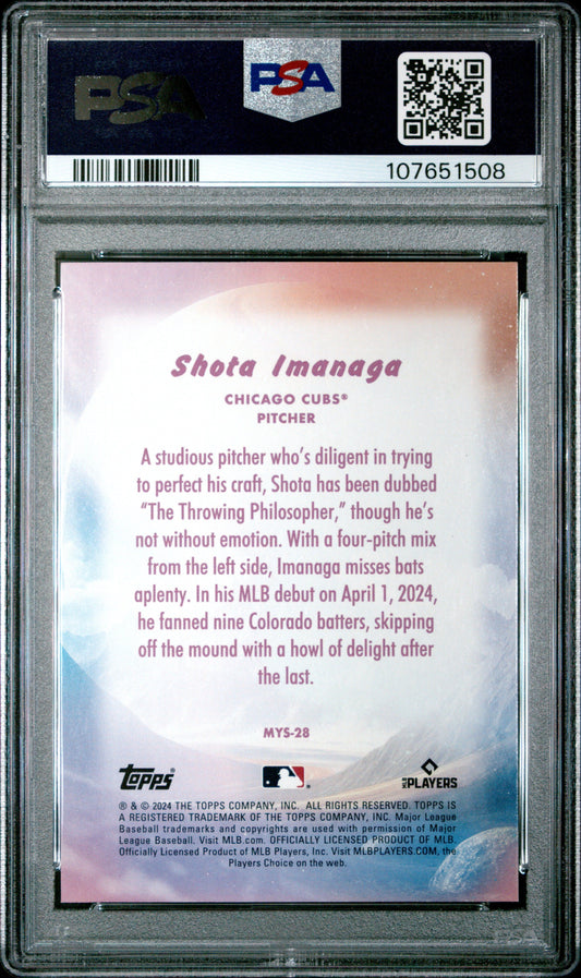 Graded 2024 Topps Update Shota Imanaga #MYS28 Mystical Rookie RC Baseball Card PSA 10 Gem Mint