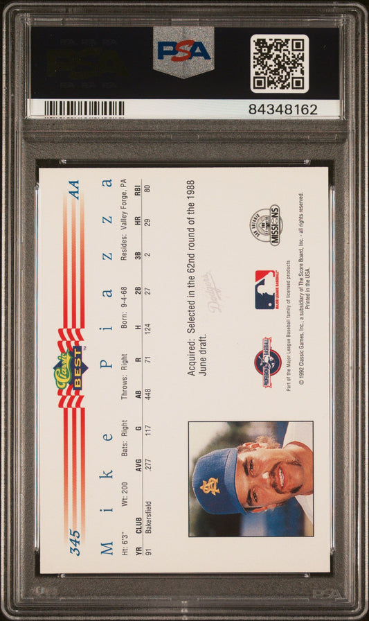 Graded 1992 Classic Best Mike Piazza #345 Rookie RC Baseball Card PSA 10 Gem Mint