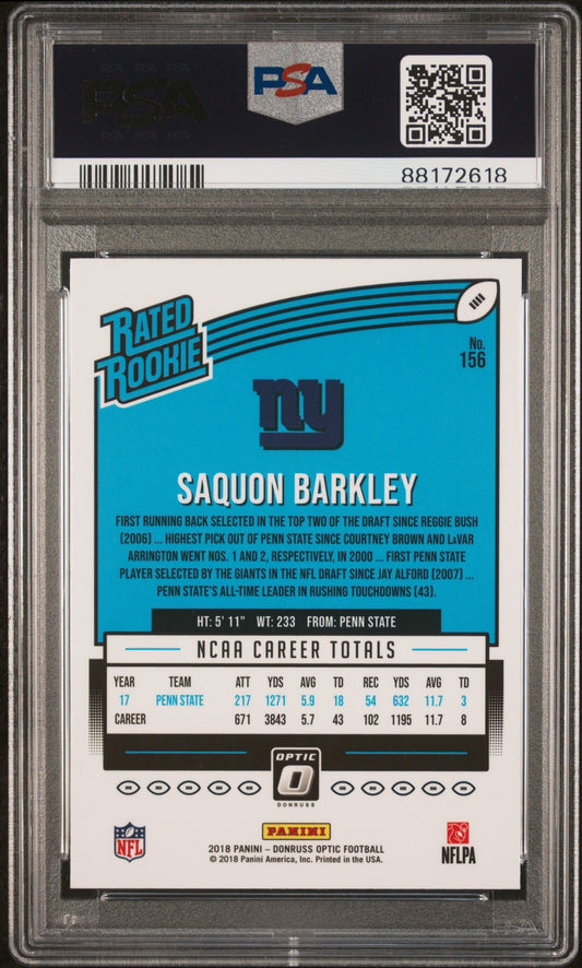 Graded 2018 Panini Donruss Optic Saquon Barkley #156 Rookie RC Football Card PSA 10 Gem Mint