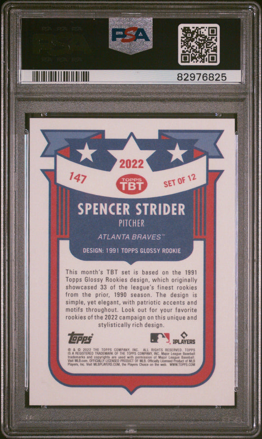 Graded 2022 Topps Spencer Strider #147 Throwback Thursday Rookie RC Baseball Card PSA 10 Gem Mint