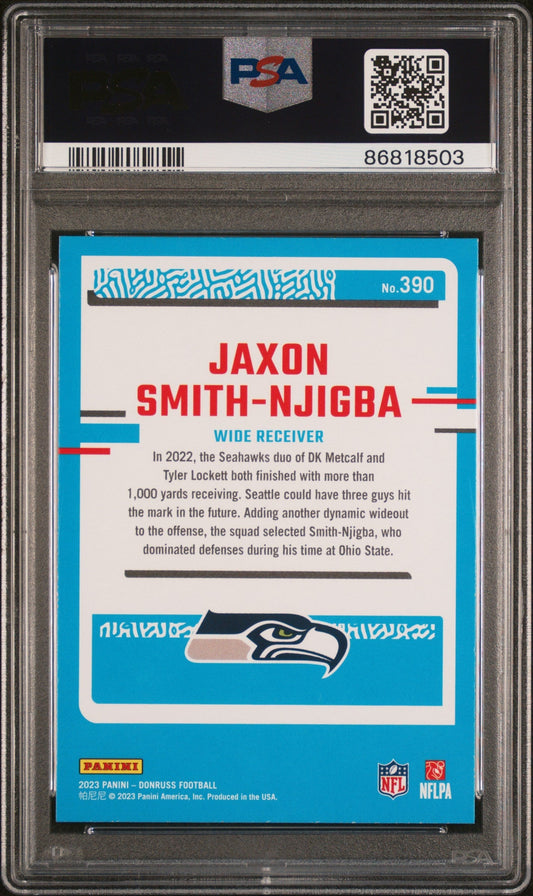 Graded 2023 Panini Donruss Jaxon Smith-Njigba #390 Rookie RC Football Card PSA 10 Gem Mint