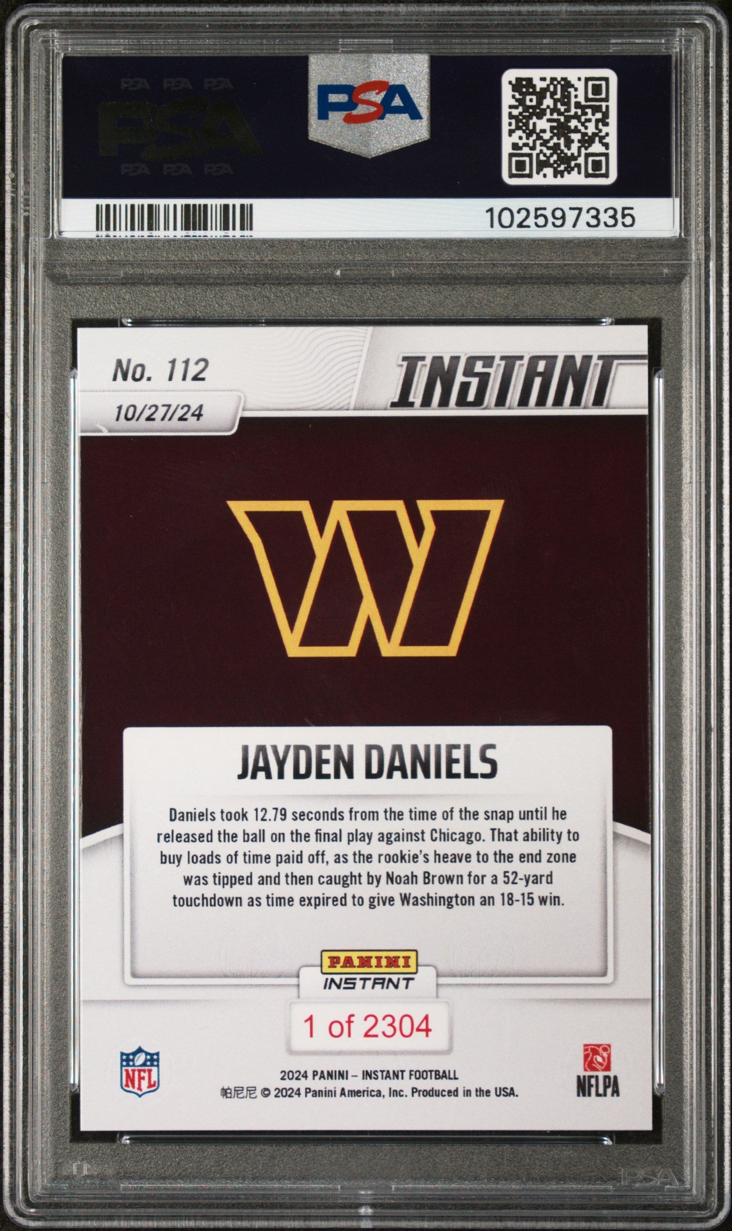 Graded 2024 Panini Instant NFL Jayden Daniels #112 Rookie RC Football Card PSA 10 Gem Mint