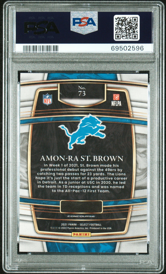 Graded 2021 Panini Select Amon-Ra St. Brown #73 Rookie RC Football Card PSA 10 Gem Mint