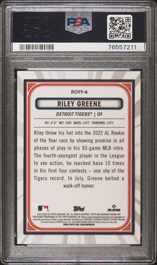 Graded 2023 Topps Bowman Riley Greene #ROYF6 Rookie of the Year Favorites Rookie RC Baseball Card PSA 10 Gem Mint