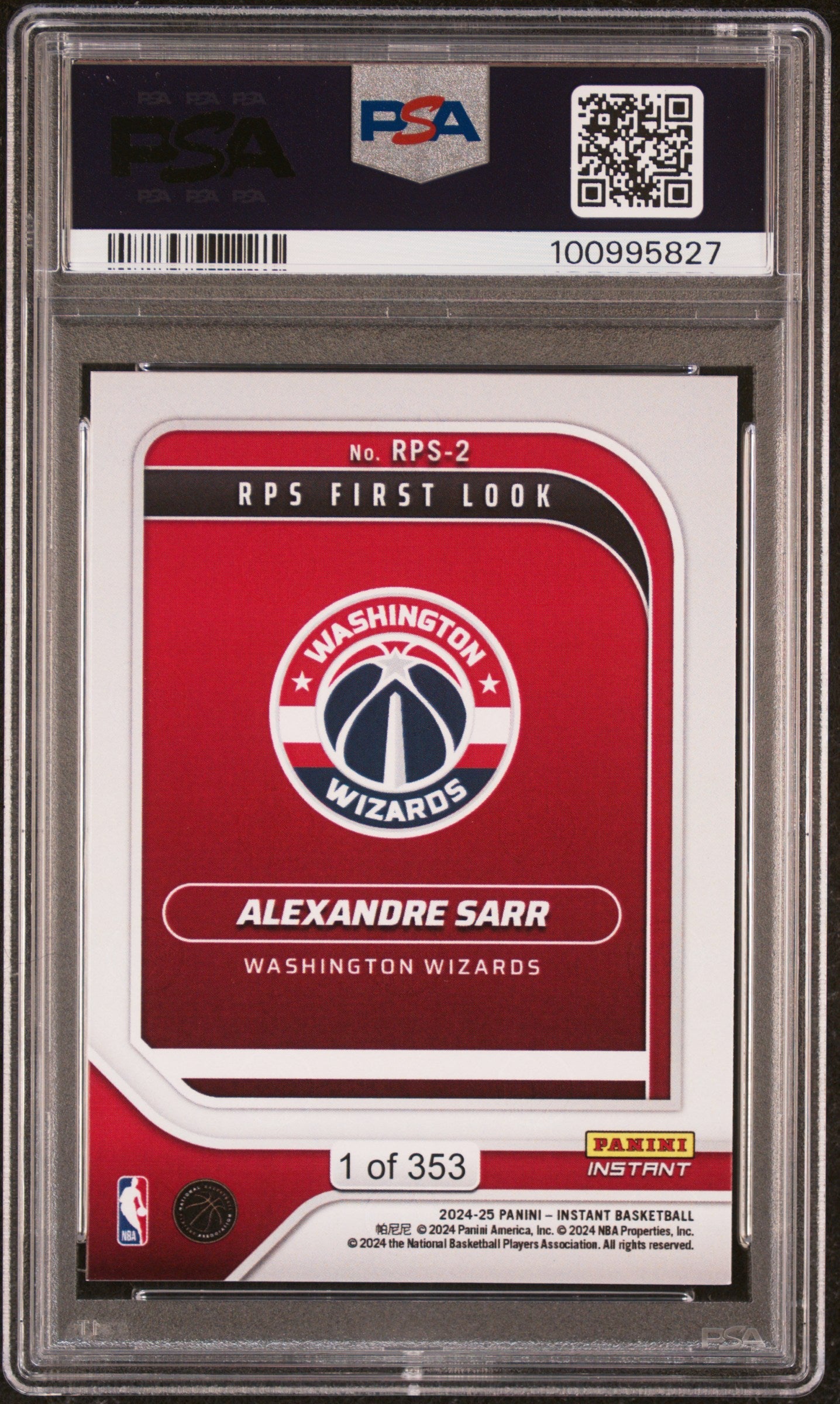 Graded 2024 Panini Instant NBA Alexandre Sarr #2 RPS First Look Rookie RC Basketball Card PSA 7 Near Mint