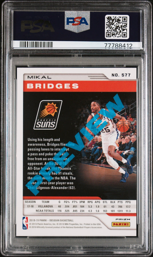 Graded 2018 Panini Chronicles Mikal Bridges #577 Rookie RC Basketball Card PSA 10 Gem Mint